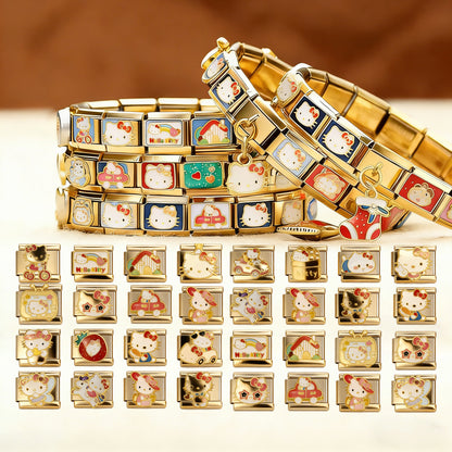 Hello Kitty Personalized Italian Bracelet, Custom Gold Italy Charms,Gift for Her