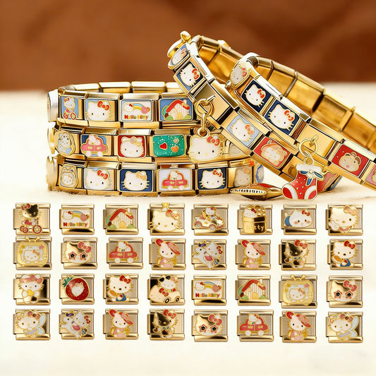 Hello Kitty Personalized Italian Bracelet, Custom Gold Italy Charms,Gift for Her