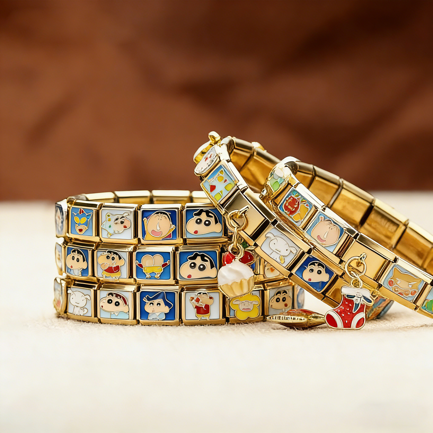 Crayon Shin-chan Personalized Italian Bracelet, Custom Gold Italy Charms, Gold Italian BraceletGift for Her