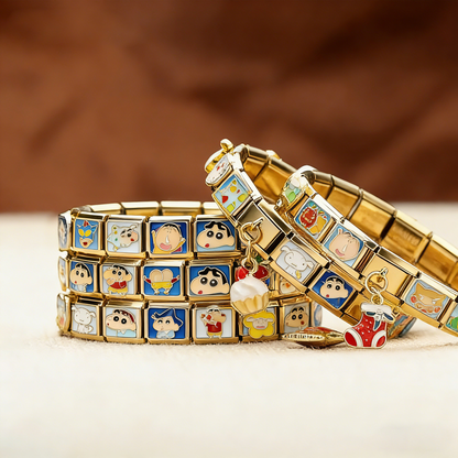 Crayon Shin-chan Personalized Italian Bracelet, Custom Gold Italy Charms, Gold Italian BraceletGift for Her