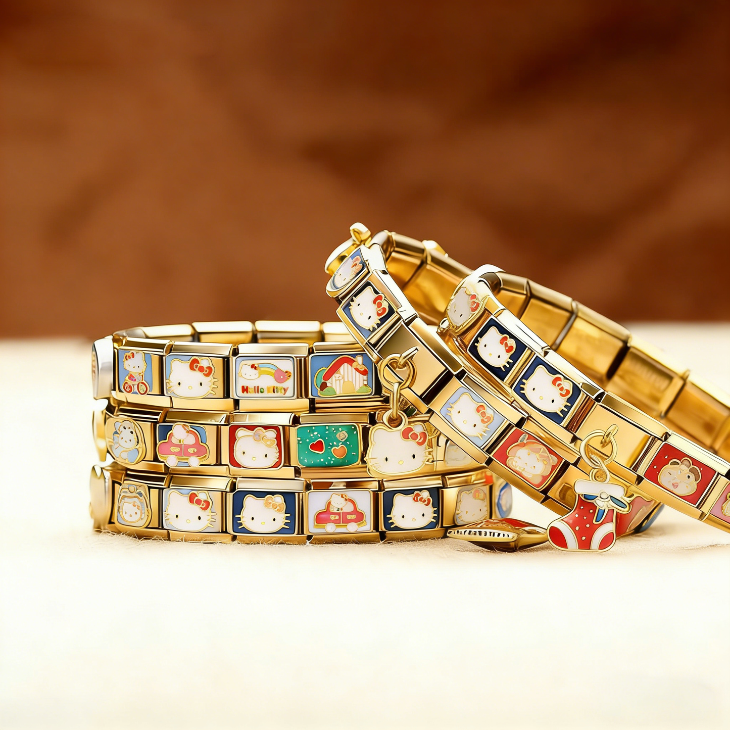 Hello Kitty Personalized Italian Bracelet, Custom Gold Italy Charms,Gift for Her