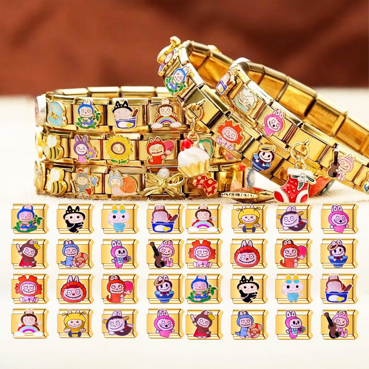 The Monsters Personalized Italian Bracelet, Custom Gold Italy Charms,Gift for Her