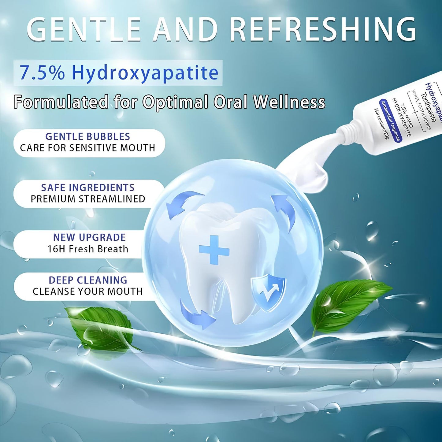Beamach Fluoride-Free 7.5% Nano Hydroxyapatite Toothpaste for Enamel Repair & Gum Health - Gentle Mint Flavor, 4.23 oz Cleaning