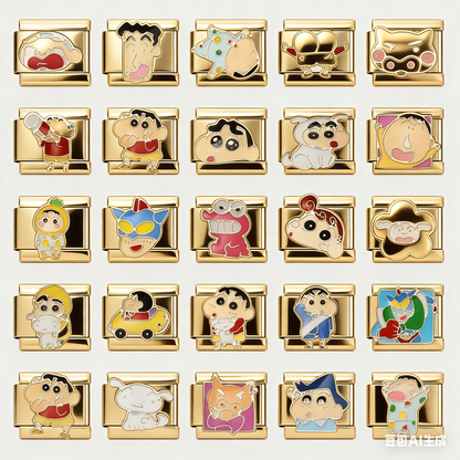 Crayon Shin-chan Personalized Italian Bracelet, Custom Gold Italy Charms, Gold Italian BraceletGift for Her