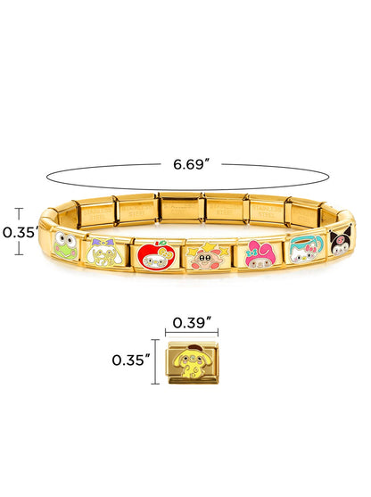 Hello Kitty Personalized Italian Bracelet, Custom Gold Italy Charms Gift for Her