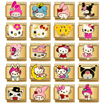 Hello Kitty Personalized Italian Bracelet, Custom Gold Italy Charms Gift for Her