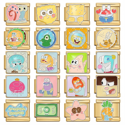 SpongeBob SquarePants Personalized Italian Bracelet, Custom Gold Italy Charms,Gift for Her
