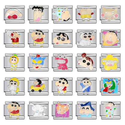 Crayon Shin-chan Personalized Italian Bracelet, Custom Gold Italy Charms, Gold Italian BraceletGift for Her