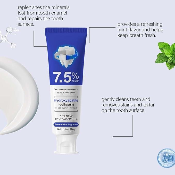 Beamach Fluoride-Free 7.5% Nano Hydroxyapatite Toothpaste for Enamel Repair & Gum Health - Gentle Mint Flavor, 4.23 oz Cleaning
