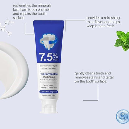 Beamach Fluoride-Free 7.5% Nano Hydroxyapatite Toothpaste for Enamel Repair & Gum Health - Gentle Mint Flavor, 4.23 oz Cleaning