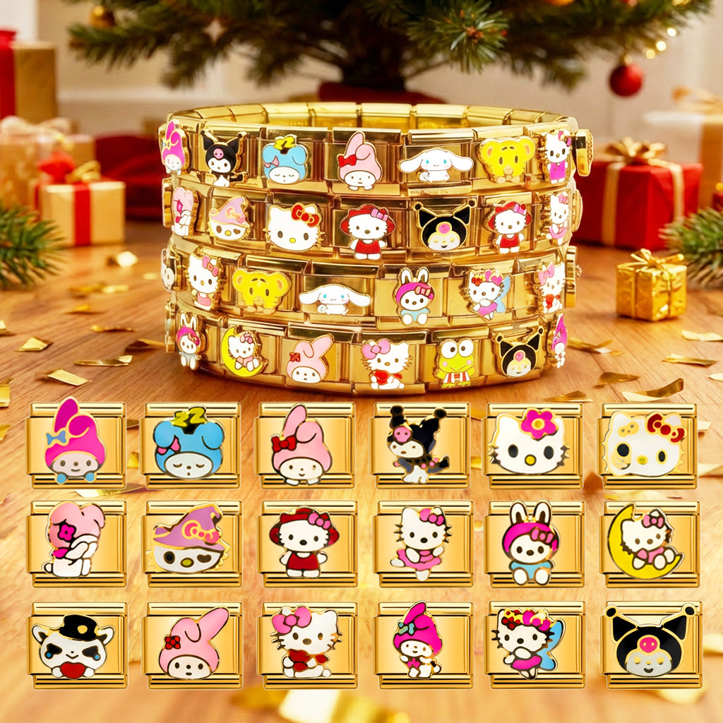Hello Kitty Personalized Italian Bracelet, Custom Gold Italy Charms Gift for Her