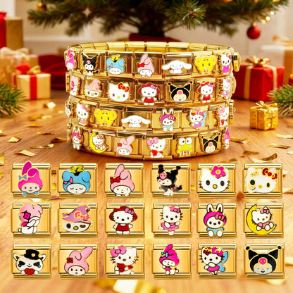 Hello Kitty Personalized Italian Bracelet, Custom Gold Italy Charms Gift for Her