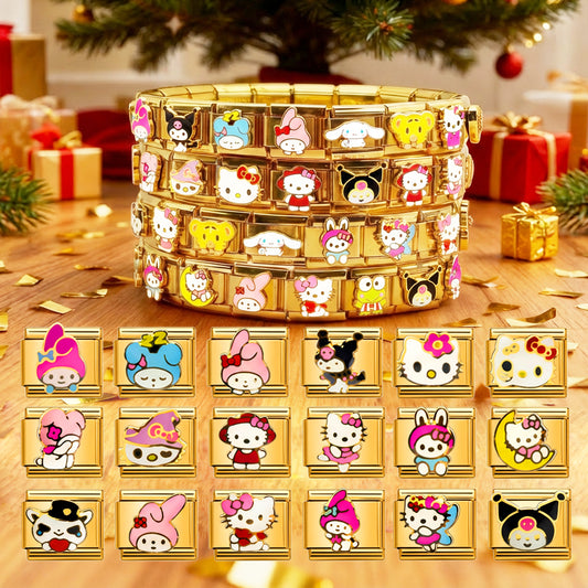 Hello Kitty Personalized Italian Bracelet, Custom Gold Italy Charms Gift for Her